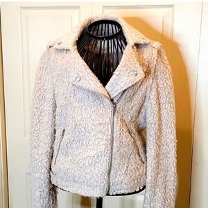 Anthropologie Elevensus Label  Cream Boucle Moto Jacket Size Small